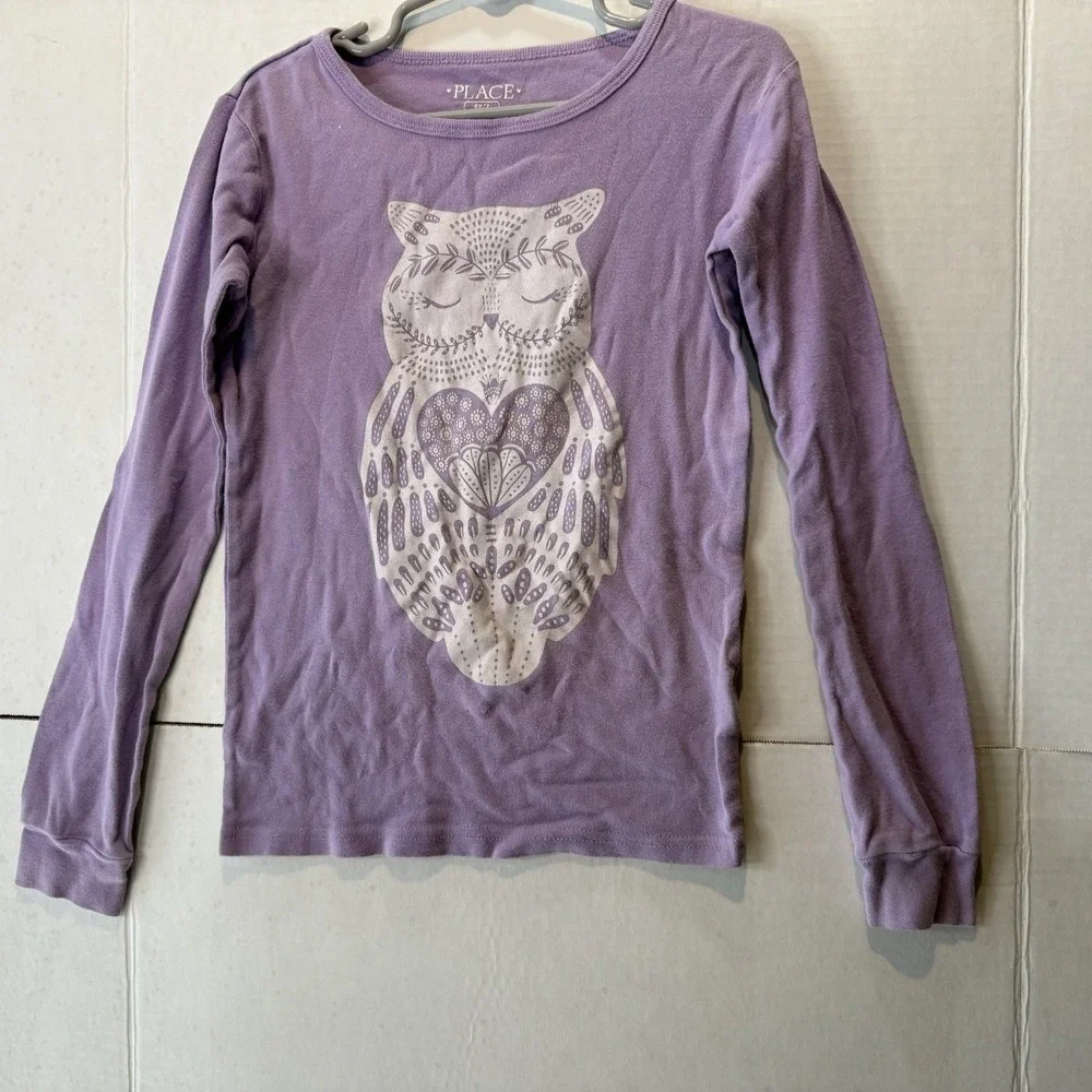 The Children's Place Girls Size 6/7 Purple Owl Long Sleeve Tee Back To School